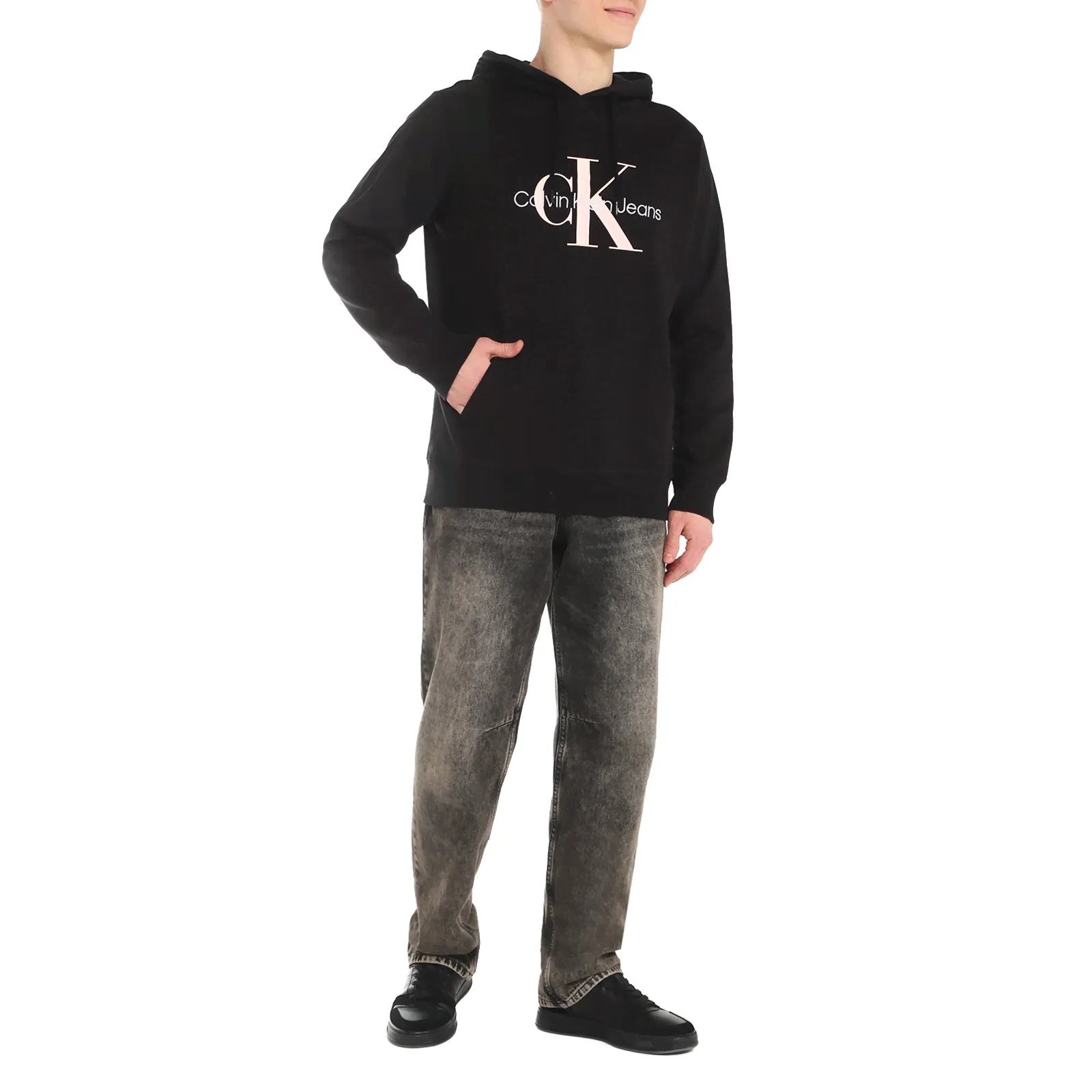 Мужское худи CALVIN KLEIN JEANS SEASONAL MONOLOGO REG HOODIE Артикул 4062774, черный-0
