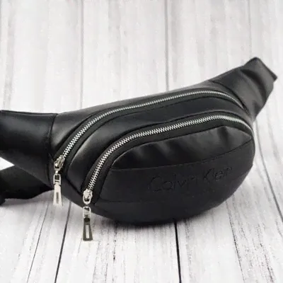 Сумка бананка поясная на пояс Calvin Klein black polish эко кожа